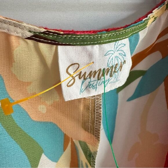 TROPICAL MULTI-COLOR COVER-UP DRESS W/ HIGH FRONT SPLIT - Picture 3 of 4